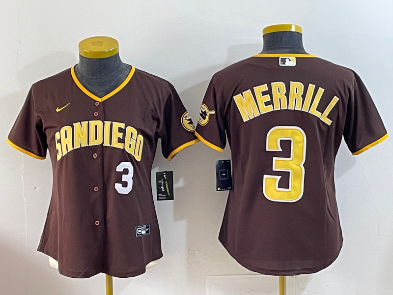 Women San Diego Padres 3 Merrill Brown Game 2025 Nike MLB Jersey style 9